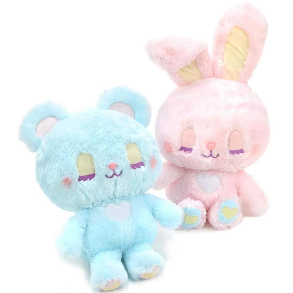 Peluches lapin et ours pastel