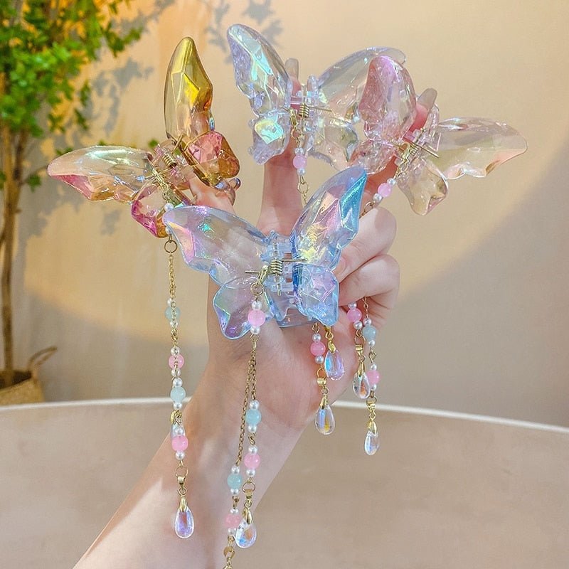 Pince à cheveux griffe de papillon en cristal