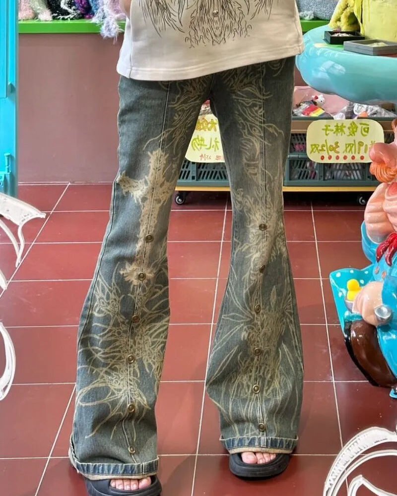 Jean évasé grunge Y2K en détresse