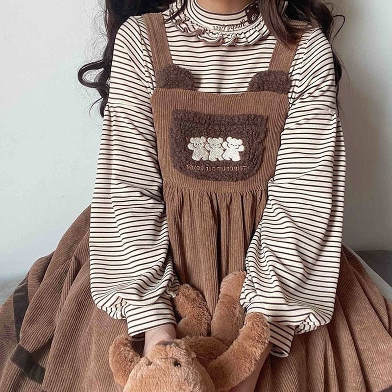 Robe salopette en velours côtelé