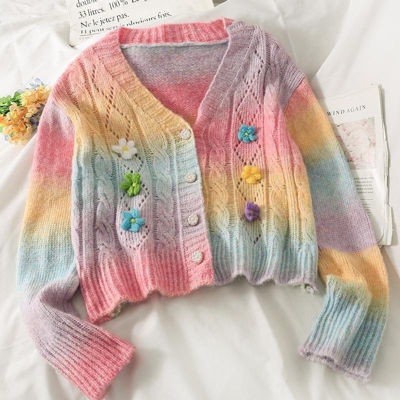 Cardigan arc-en-ciel pastel