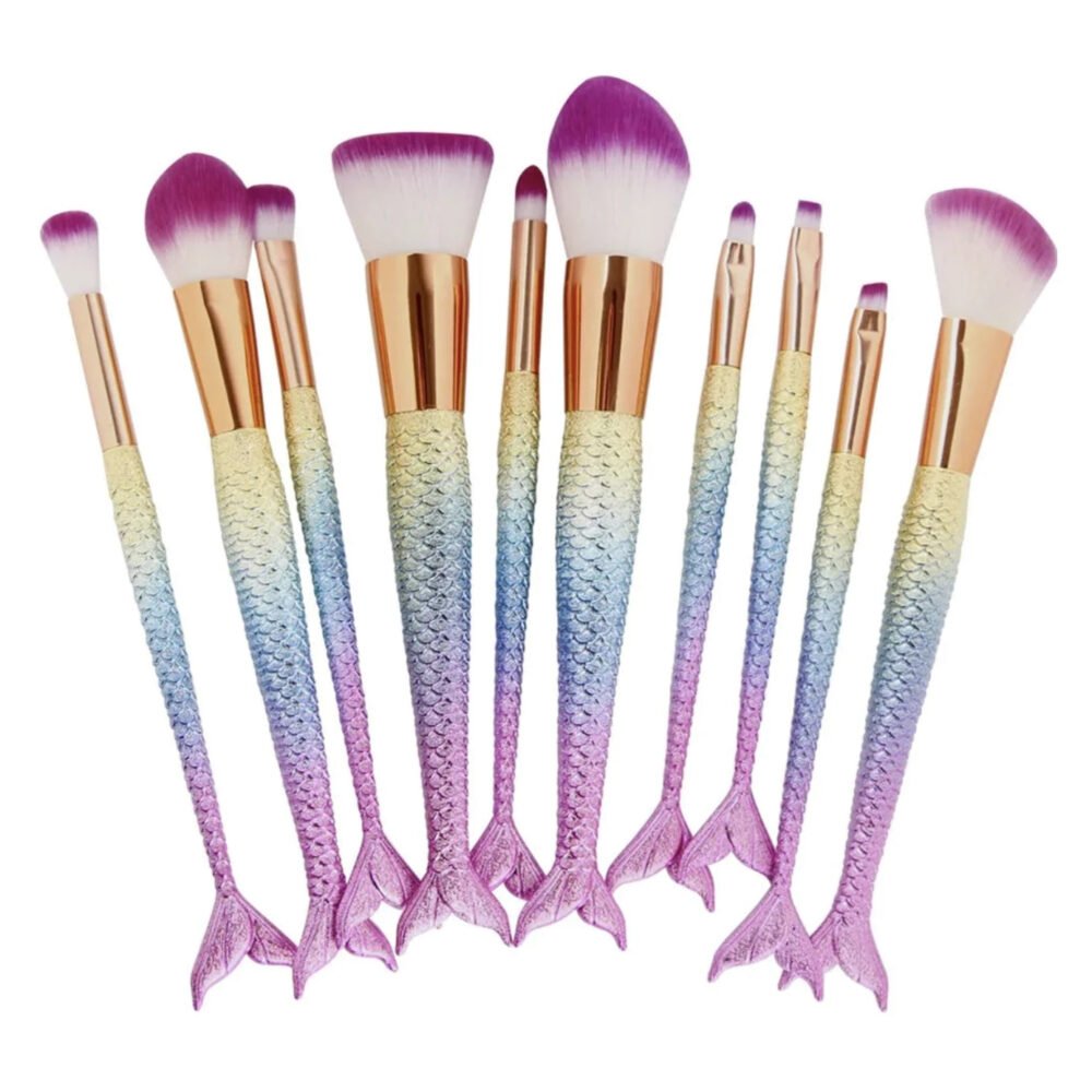 Ensemble de pinceaux de maquillage sirène arc-en-ciel