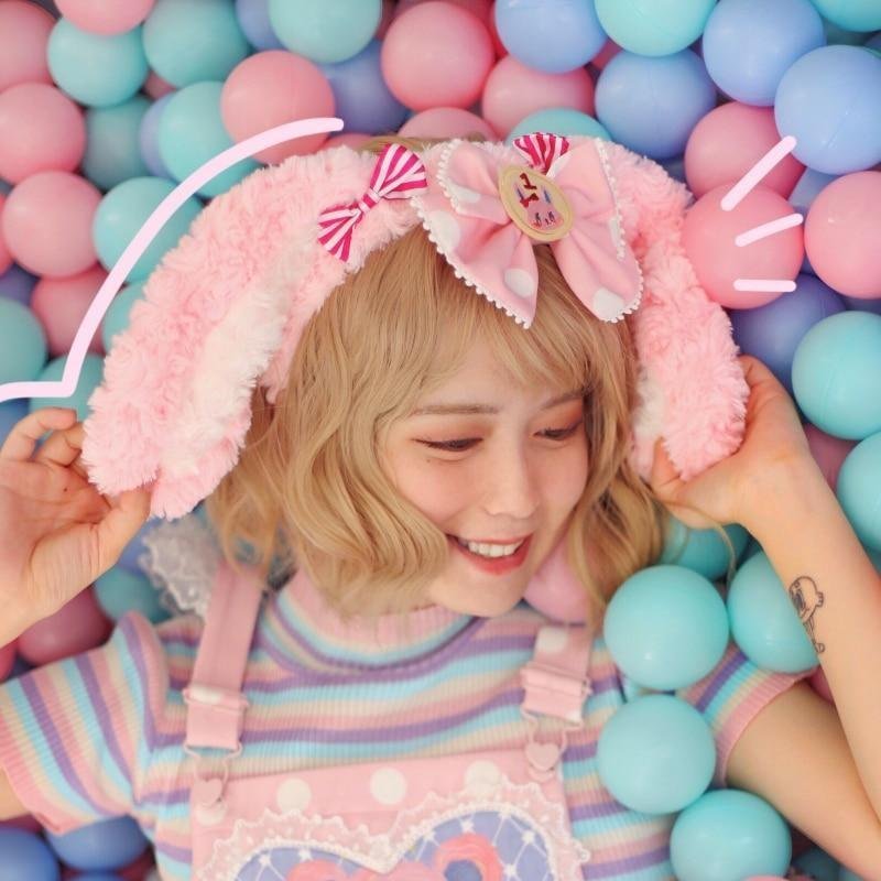 Bandeau en peluche avec oreilles de lapin de paille